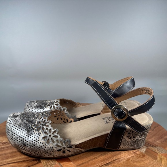 Spring Step L Artiste AAHNA Women 37 7 Metallic Floral Wedge Sandals Closed Toe - Picture 3 of 6